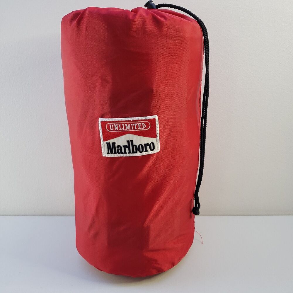 Vintage Marlboro Unlimited Sleeping Bag Camping Red Check Flannel Plaid